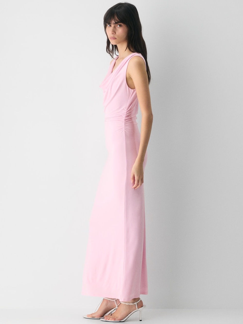 ARITZIA Smooth Matter Tango Sleeveless Cowl Neck Maxi Dress Milkshake Pink EUC - Picture 3 of 13